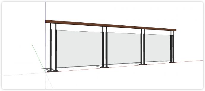 双管固定结构实木扶手玻璃栏杆su模型_图1