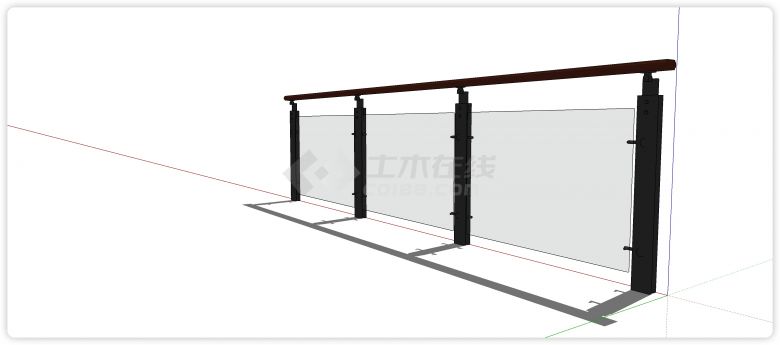 黑色加粗钢管固定结构玻璃栏杆su模型-图二