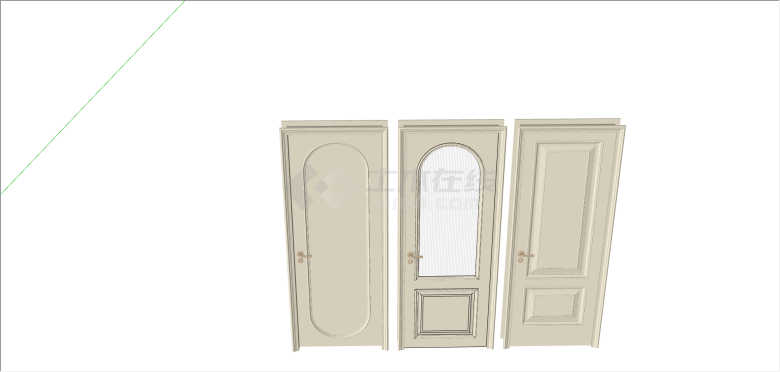 三个白色系不同图案的门su模型-图二