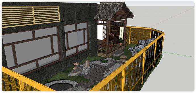 日式精致小庭院景观建筑SU模型_图1