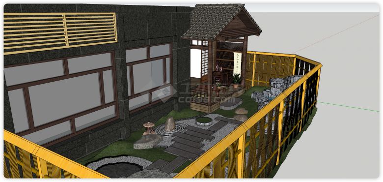 日式精致小庭院景观建筑SU模型-图一