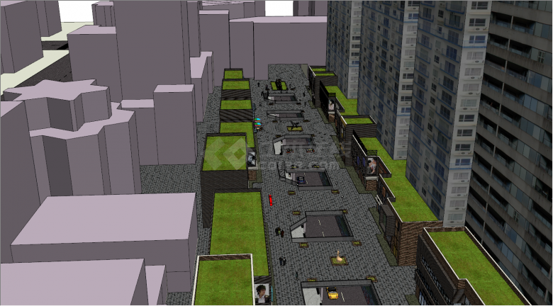 现代两层商业街改造设计SU模型-图二