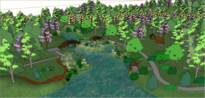 湿地带庭院园林的公园su模型-图二