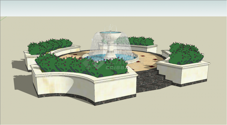 喷泉水池景观庭院SU模型-图一