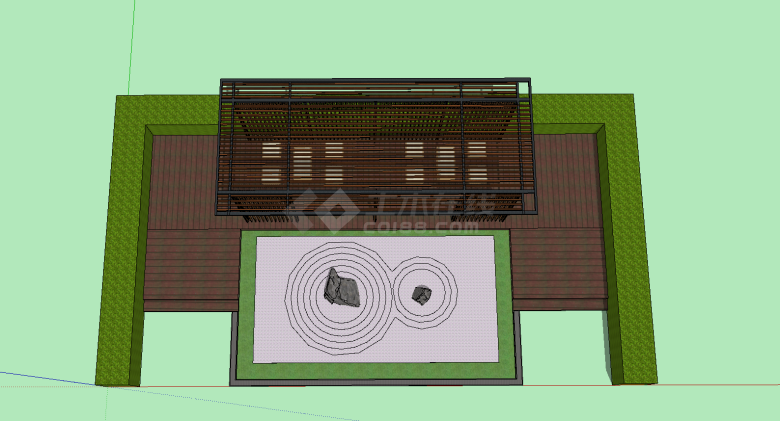 带假山的日式庭院现代凉亭su模型-图二
