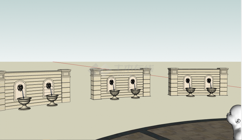 喷泉景墙水景设计su模型-图二