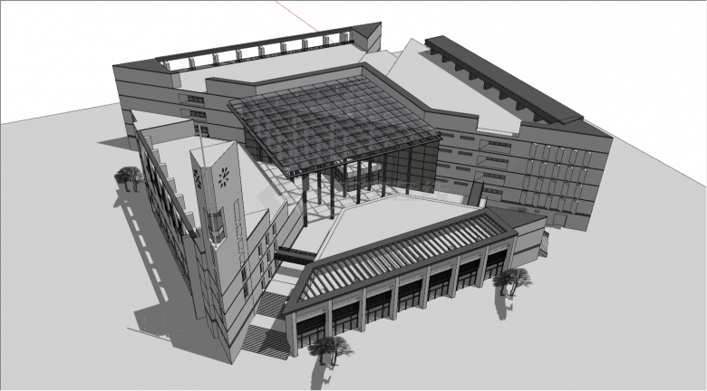 现代大学图书馆建筑SU模型-图一