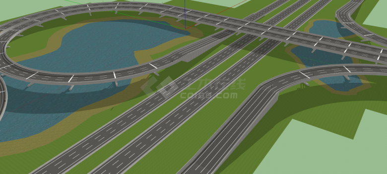 高速公路含环形立交桥su模型-图一
