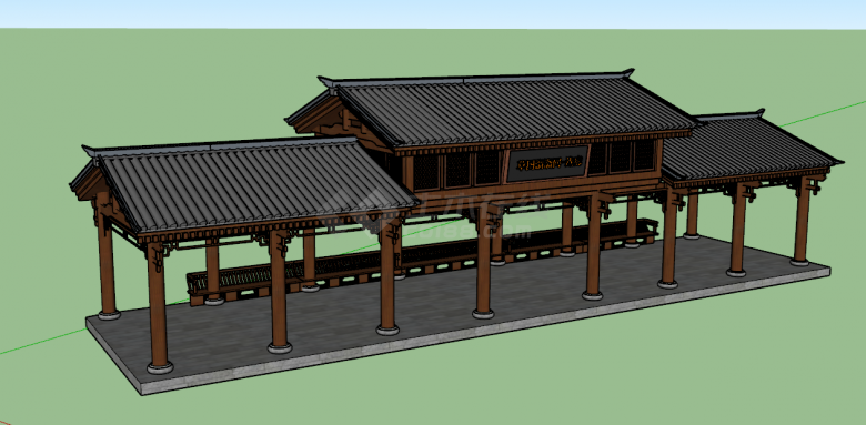 中式连廊古建su模型-图二