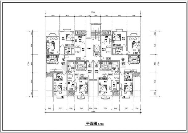 342平方米小高层电梯一梯四户住宅户型设计cad图（含效果图）-图一