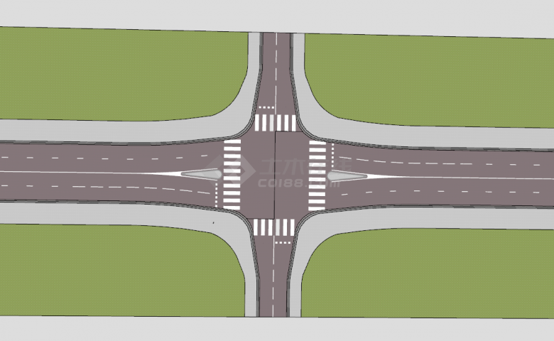 单双向十字路口道路和标志线su模型-图二