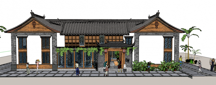 中式古建庭院景观SU模型_图1