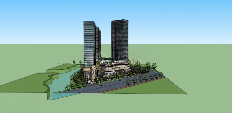三座高层建筑城市商业综合体SU模型-图二
