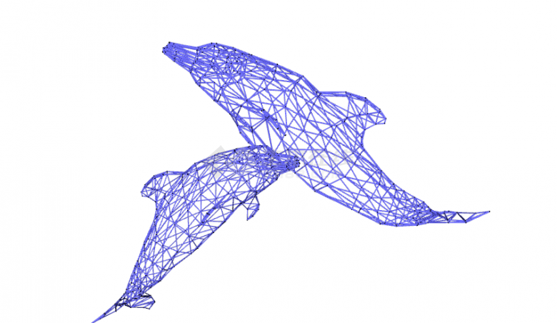 一大一小两条蓝色线条的鲸鱼的su模型-图一