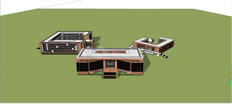 现代环绕形四层教学楼学校建筑SU模型-图一