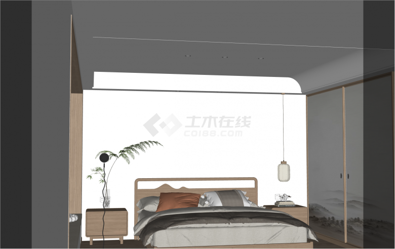 典雅原木色日式卧室家装su模型-图二