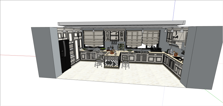 现代带厨具厨房空间su模型-图二