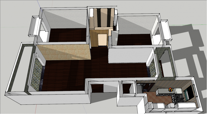 带有厨具的菱形格厨房空间su模型_图1
