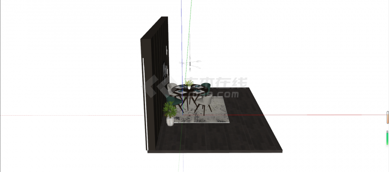 北欧纯木桌椅带绿植客餐厅su模型-图二