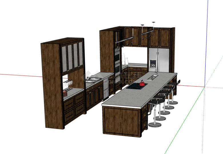 木制别致厨房su模型-图二