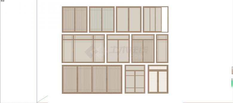现代木质镂空窗纹推拉窗su模型-图一