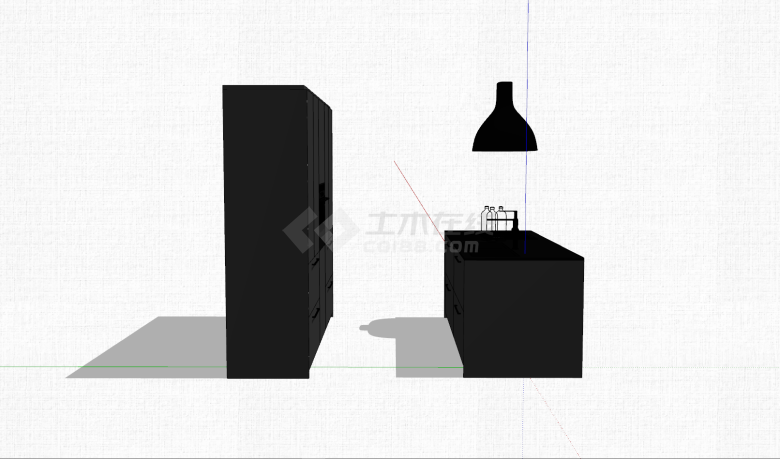 厨房黑色系橱柜组合su模型-图二