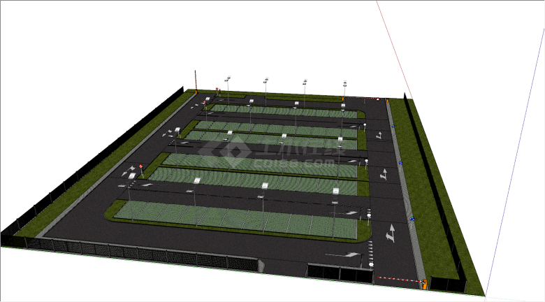 现代室外规划性停车场su模型-图一
