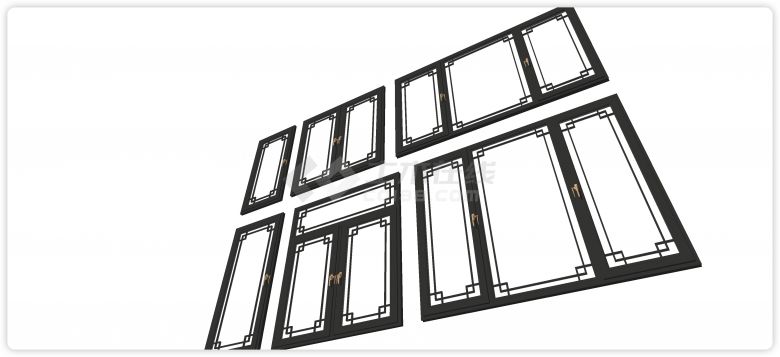 新中式厚边框窗户组合su模型-图二