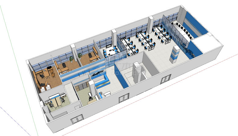 大型办公空间整体设计su模型-图一