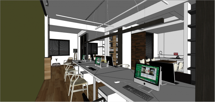 现代工装风格办公室su模型_图1