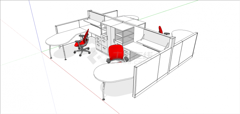 现代白色系办公桌设计su模型-图一