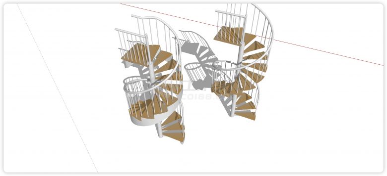 小圈木踏板白色钢扶手旋转楼梯su模型-图二