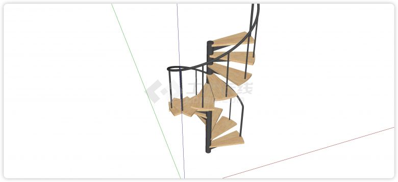 黑色钢结构扶手旋转楼梯su模型-图二