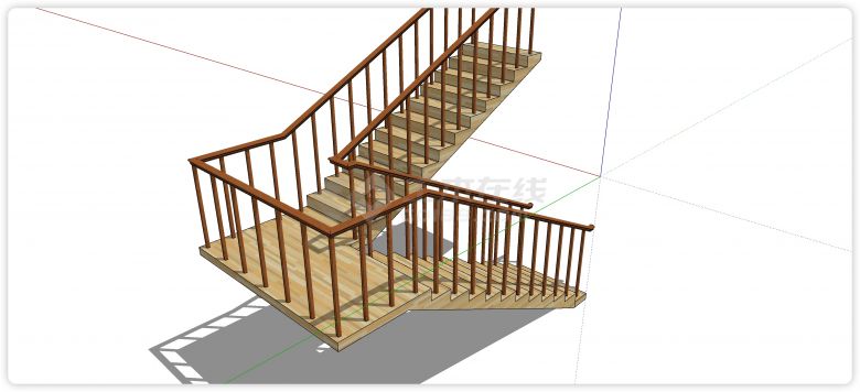 浅色条状花纹实木踏板楼梯su模型-图二