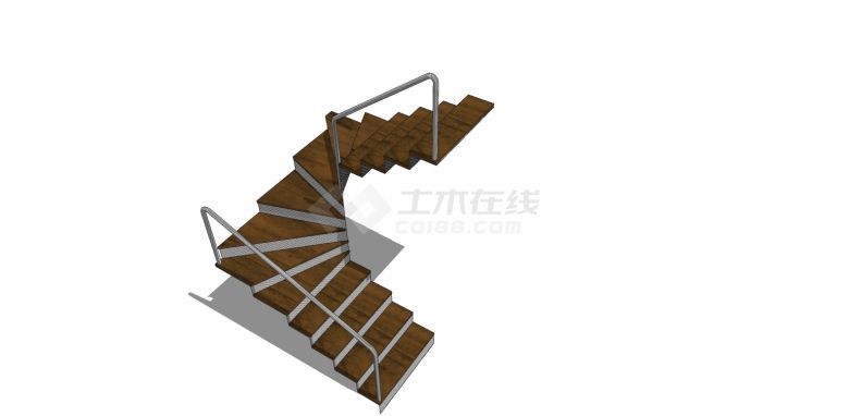钢木直跑铁栏杆楼梯su模型-图一