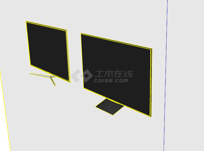 两台现代大屏黄边框电视机su模型-图二