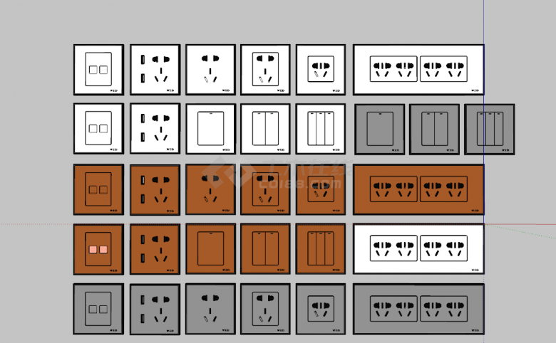 现代开关面板插板组合su模型-图一