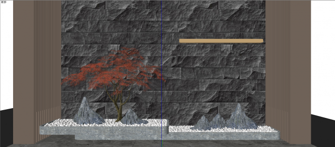 日式灰色石墙简约灰色调室内造景景观角su模型_图1