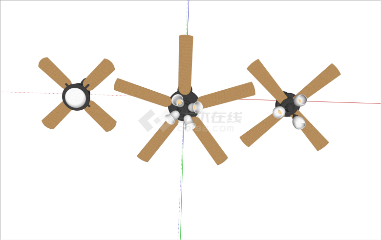 新颖美式风扇吊灯组合su模型-图二