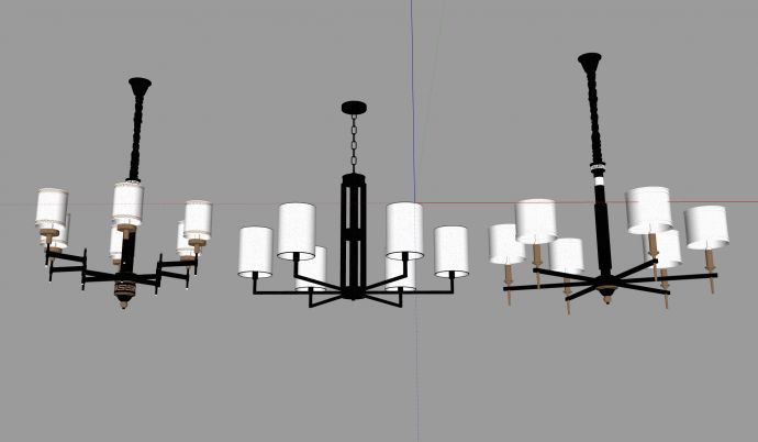 黑色灯杆白色高灯罩中式吊灯组合su模型_图1