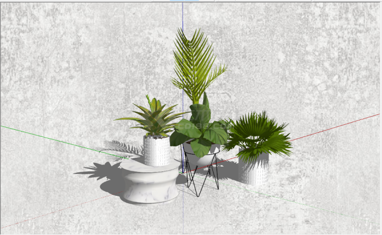 现代简约置家植物盆栽组合su模型-图一