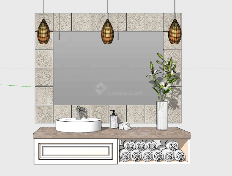 简约花瓶洗手池组合洗手间su模型-图二