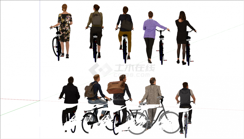 欧式骑自行车的男女人物su模型-图一