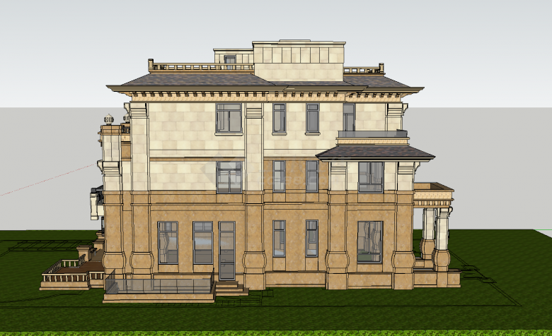 带阳台的新中式风格独栋别墅su模型-图二