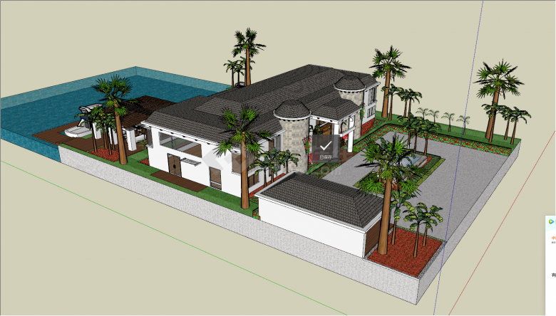 现代后院游泳池住宅su模型-图二