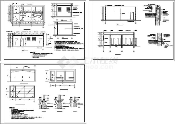 现代型公共厕所建筑设计施工cad图纸-图二