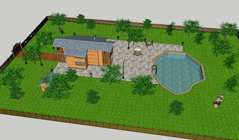 带泳池超大面积庭院su模型-图二