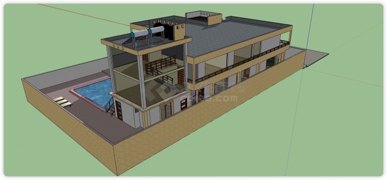 现代风格太阳能板别墅庭院su模型-图二
