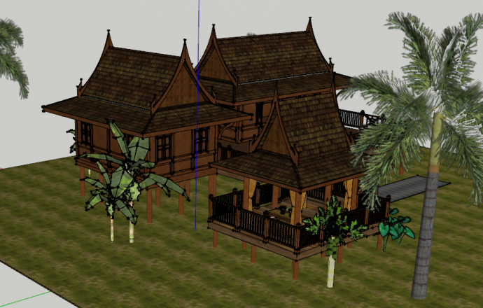 东南亚民居建筑su模型_图1