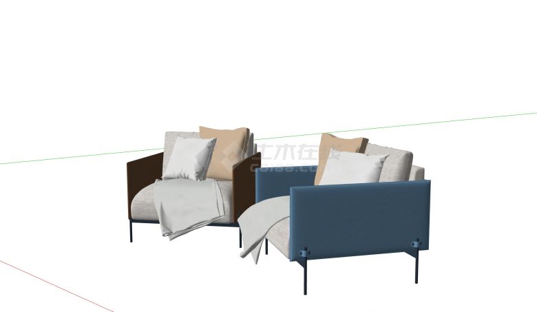 现代简约加厚靠垫单人沙发su模型-图二